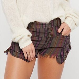 NWT FREE PEOPLE STRIPED LINEN SHORTS IN MOSS GREEN SZ 4